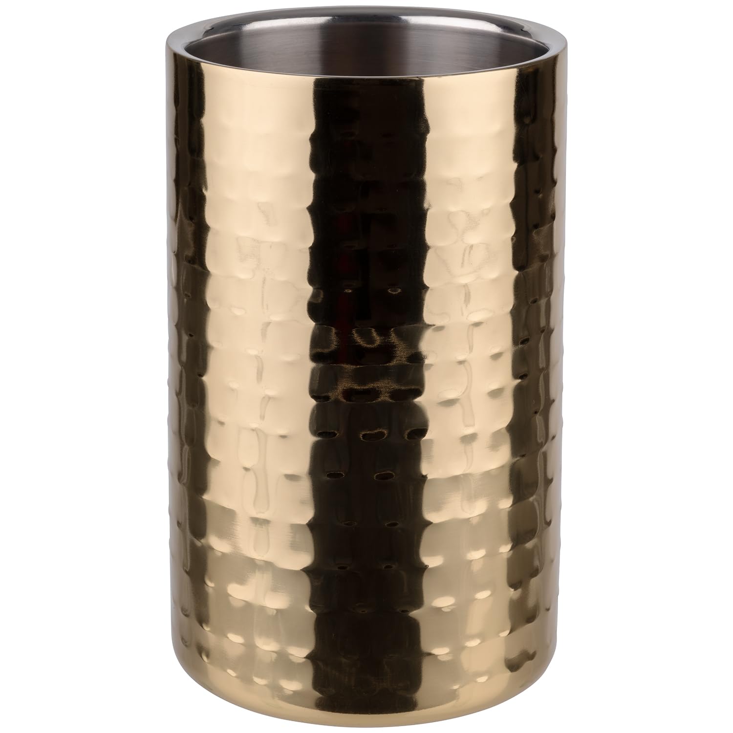 Buddy's Bar - Wine/Champagne Cooler, Stainless Steel, Double Walled, 10 cm Inner Diameter, Suitable for 0.7 L - 1.5 L Bottles, Gold Effect Hammered