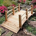 5 Foot Natural Finish Fir Wood Garden Bridge With Railings Outdoor Lawn Garden Landscaping Decoration
