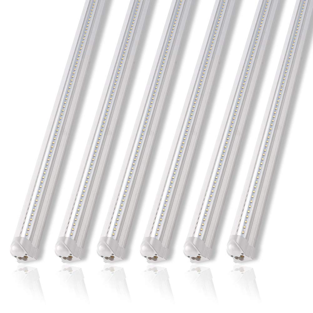 Photo 1 of Barrina 8FT LED Shop Lights Fixture, T8 72W 10000lm 5000K, Daylight White, Clear Cover, V Shape,Tube Light, Hight Output, Bulbs for Garage, Warehouse, Plug and Play, 6 Packs