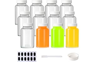 BPFY 12 Pack 4 oz Glass Juice Shot Bottles with Caps, 120 ml Empty Wellness Shot Bottles, Reusable Clear Glass Bottle with Li