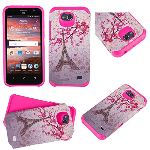 ZTE MAVEN Case, ZTE Overture 2 Case, LUXCA [Shock-proof] Hybrid Dual Layer [Slim Fit] Defender Protective Case Cover for ZTE MAVEN / ZTE Overture 2 (Paris Eiffel Sakura)