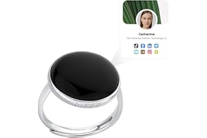 totwoo Smart NFC Ring -Stylish Digital Business Card |925 Sterling Silver Black Agate/Malachite Gemstone Ring Gift for Women | Instantly Share Contact Info, Social Media for iPhone and Android - Tap to Share
