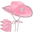 Zodaca 4-Pack Pink Cowboy Hats - Cute Felt Cowgirl Hats with Western Star for Costume, Dress Up Party (Adult Size)