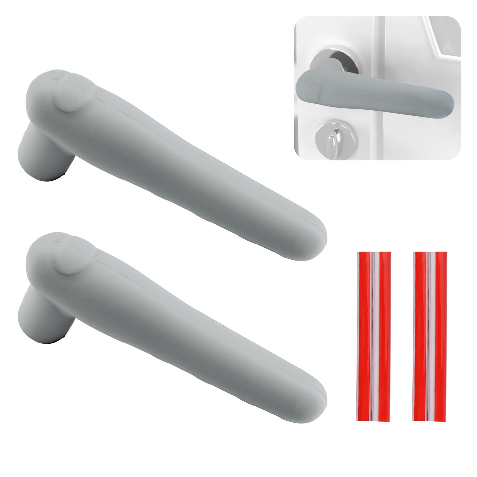 UFURMATE Door Handle Covers, 2Pcs Silicone Door Handle Glove Covers Safety Door Knob Cover Anti-Static Door Knob Protector for Flat Square Door Levers (Grey)