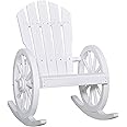 Outsunny Wooden Rocking Chair, Adirondack Rocker Chair w/Slatted Design and Oversized Back, Outdoor Rocking Chair with Wagon Wheel Armrest for Porch, Poolside, and Garden, White