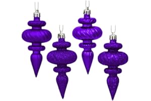 Vickerman 480199-4" Purple 4 Assorted Finish Finial Christmas Tree Ornament (Set of 8) (N500066)