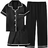 Umeyda Boys Silk Pajamas Sets Short Sleeve Sleepwear 3 Piece Pjs Set