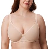 DELIMIRA Women's Cosnufy Sheer Mesh Bra Full Coverage Plus Size Plunge Unlined Underwire Bras