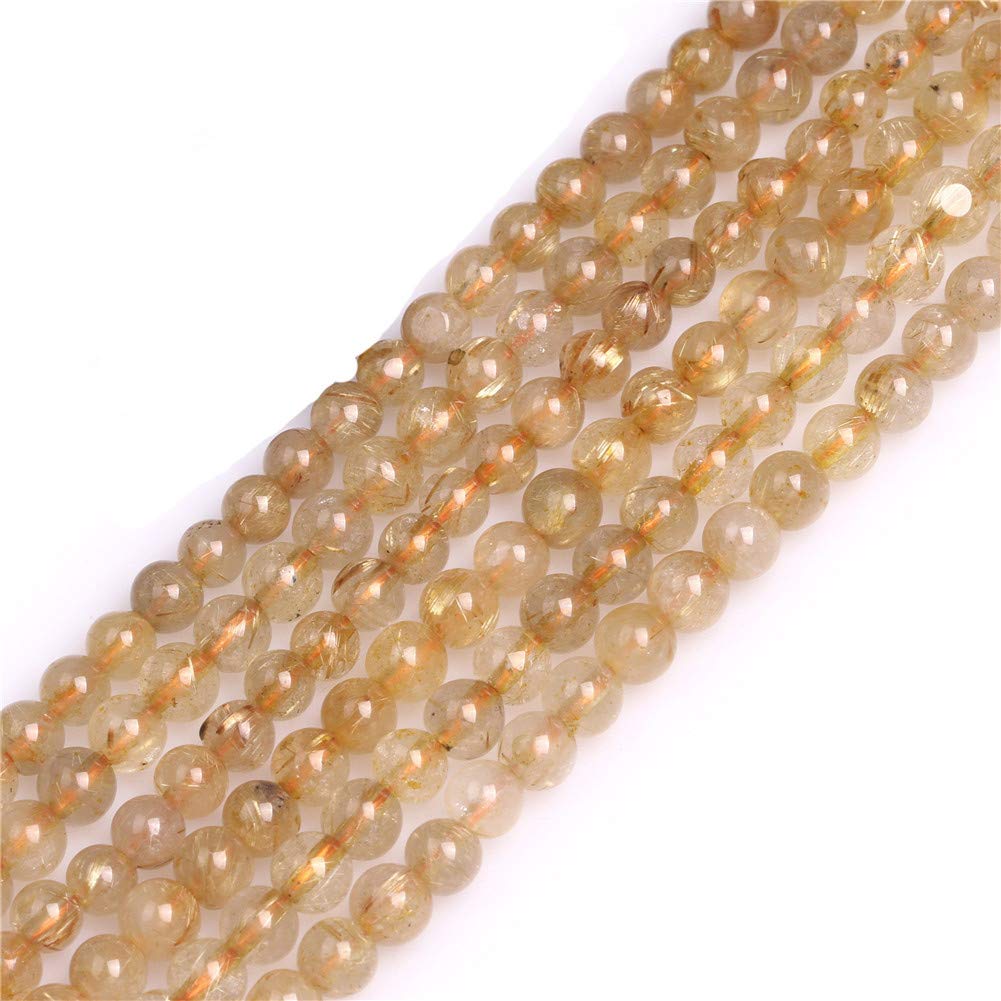 SHGbeads 5mm Yellow Rutilated Semi Precious Gemstone Round Loose Beads for Jewellery Making DIY Handmade Craft Supplies 15"