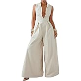 SOLY HUX Women's Zipper Front Wide Leg Jumpsuit Summer Mock Neck Sleeveless Elegant Romper