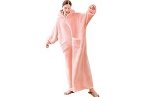 Aisbo Oversized Wearable Blanket Hoodie - Long Sherpa Fleece Blanket Sweatshirt for Adult Women Men Gift, Warm Comfy Flannel Hooded Blanket with Sleeves Giant Hood and Pockets, Pink Standard