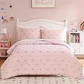 Wink Deer Twin Comforter Set with Sheets for Girls-5 Pieces Twin Bedding Sets with Pink Comforter, Sheets, Pillowcase & Sham for Kids (Pink Gold Bow, 66" X 86")