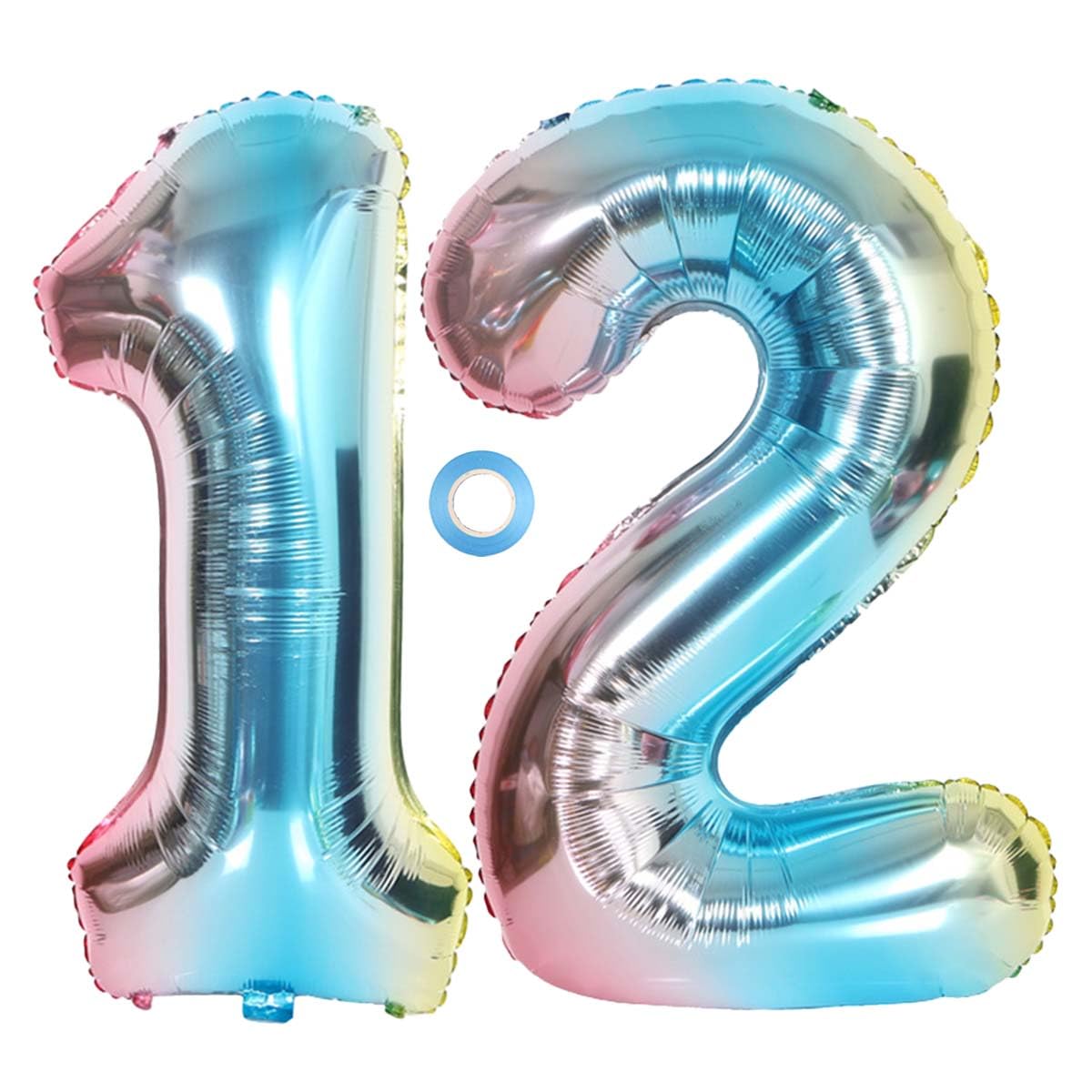 SNOWZAN XL Number Balloon Number 12th Balloon Rainbow Girl Boy Balloons Number 12th Birthday Decoration Blue Rose Colourful Iridescent 12 Years Foil Balloon 32 Inch Giant Helium Happy Birthday Party