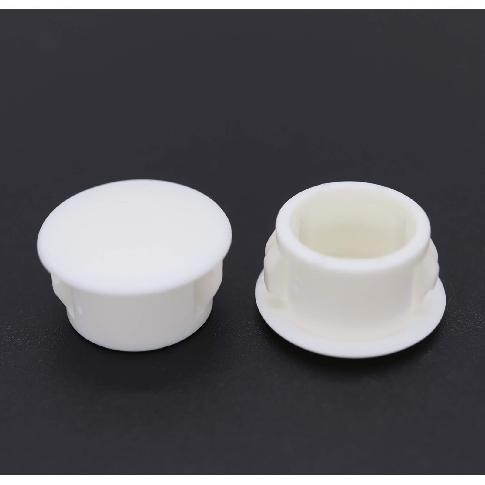 VictorsHome Hole Plugs Plastic 16mm (5/8") Fit for 15.5-16mm Diameter Locking Hole Tube, Flush Type Panel Insert End Caps Fastener Cover for Kitchen Cabinet Furniture White 50pcs