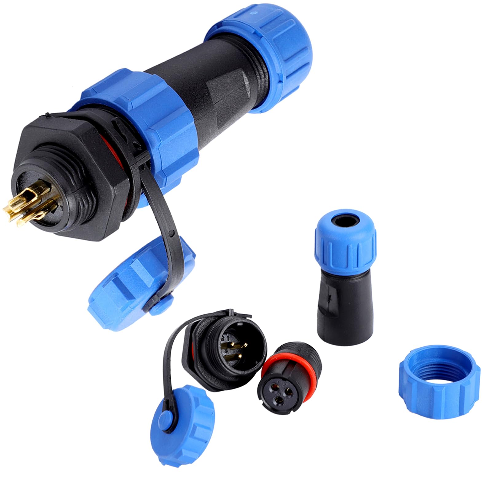 Round Connector For Aviation Cable Sp13 Series Waterproof Ip68 Housing Installation Plug Socket Connector Electrical Accessories For Industrial Power Outdoor Application (3 Pin Set)