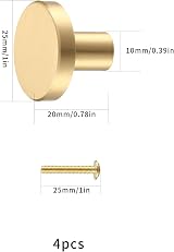 LJHOME Brass Round Cabinet Knobs 4 Pcs Gold Single Hole Handles with Screws view 2
