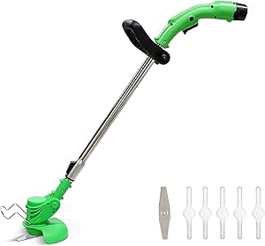 Selfome Home Use String Trimmer/Edger 12V 5.5-Inch Lawn Mower, Auto Feed Weed Wacker with 2Ah Lithium Battery, Replaceable Plastic & Metal Blade, Adjustable Length