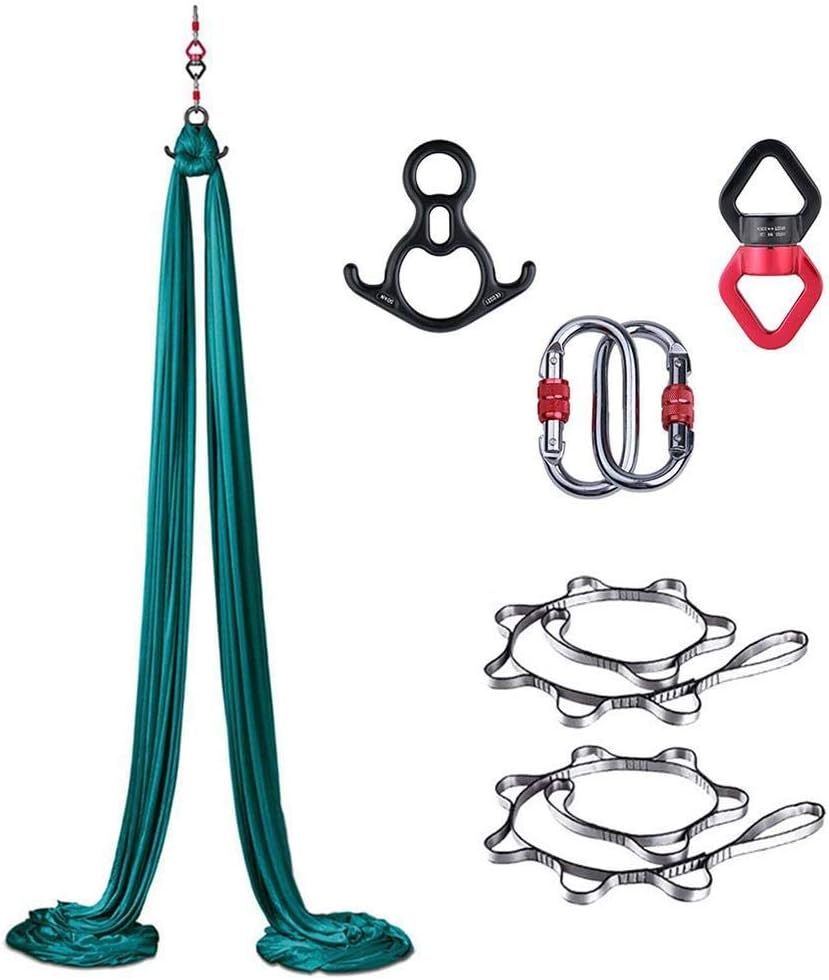Physical Premium Aerial Silks Equipment Aerial Yoga Hammock Set Yoga Set Safe Deluxe Aerial Kit Antigravity yoga Swing Aerial Silk (Color : Green, Size : 10 * 2.8m)