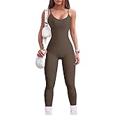 YIOIOIO Women Workout Seamless Jumpsuit Yoga Ribbed Bodycon One Piece Spaghetti Strap Leggings Romper