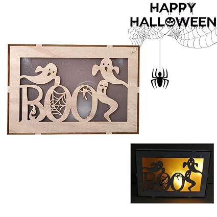 Prosperveil Led Light Up Wooden Halloween Decorations Battery