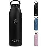 32 oz Insulated Water Bottle Stainless Steel, Vacuum Flask BPA-Free Leakproof Double Wall Metal Bottle, Keeps Cold 24H Hot 12H, Durable Sports Thermos for Men & Women, Gym, Office & Travel, Black