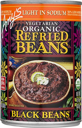 Amy's Organic Refried Beans Canned, Light in Sodium Refried Black Beans, Vegan Gluten Free and Vegetarian, 15.4 OzUSDA Organic