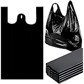 Retainbre 400 Count Black Plastic Bags with Handles Large T Shirts Grocery Shopping Bags Bulk 25.5" X 15.7", 35 Mic Heavy Duty