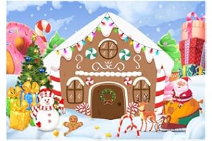 Funnytree 7x5ft Christmas Gingerbread House Backdrop for Party Winter Merry Xmas Candy Gifts Photography Background Santa Baby Shower Birthday Portrait Cake Table Decoration Banner Photo Booth