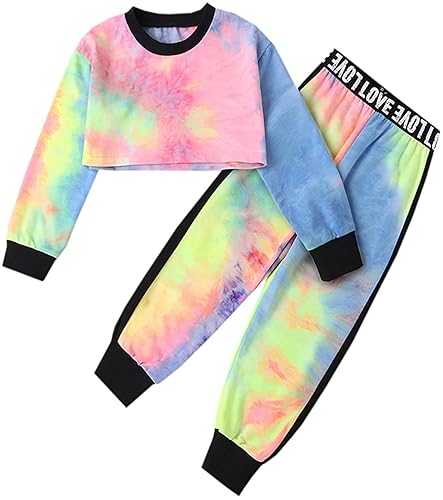 Toddler Outfits for Girls, Tie Dye Pullover Crop Sweatshirt
