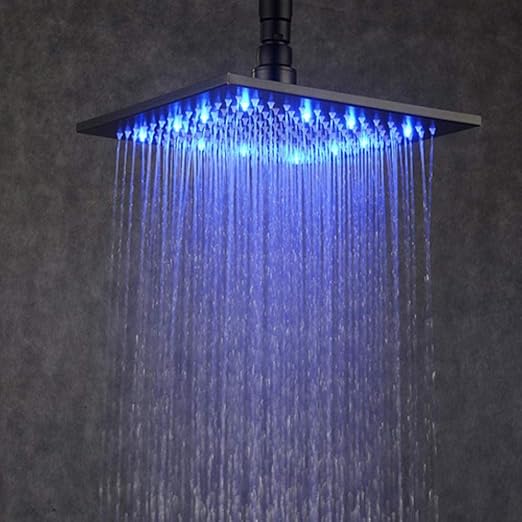 xsgdmn alcachofa de ducha led 12 pulgadas bronce antiatascos color negro mate el color de las luces led cambia automaticamente segun la