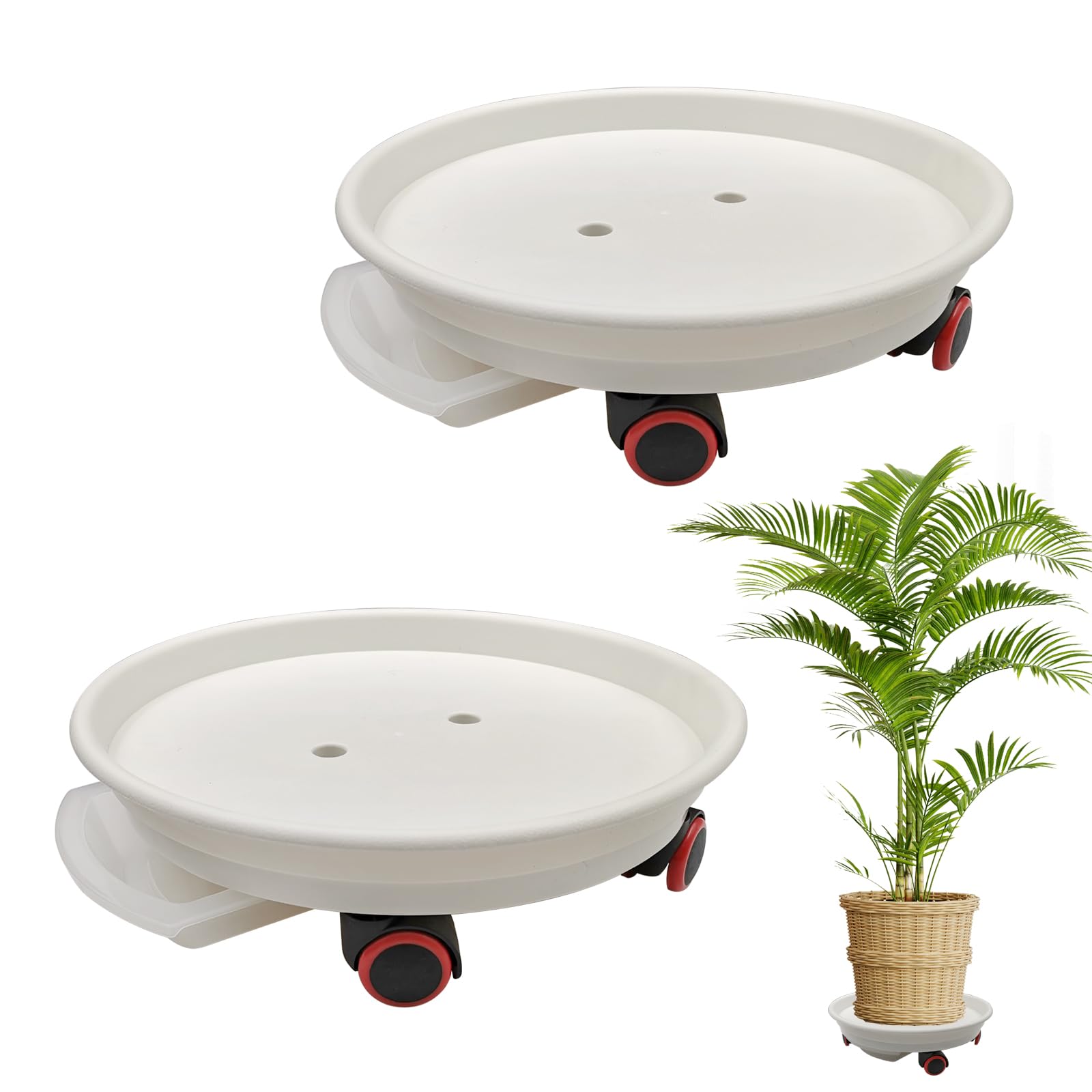 LYFJXX 2 Packs Plant Caddy with Wheels, Loading Capacity 80 lbs, 30cm Plant Stand Heavy Duty Plant Dolly with Water Container(White)