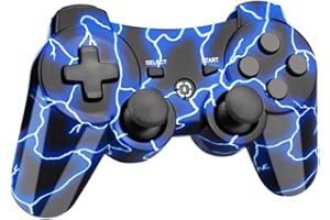 OUBANG Blue Wireless Remote Works for PS3 Controller, OUBNAG Gamepad for PS3 Controllers Compatible with Playstation 3 Controller, Cool Lightning Pa3 Controller Gift for Kids Boy Girl Man Lightning Blue