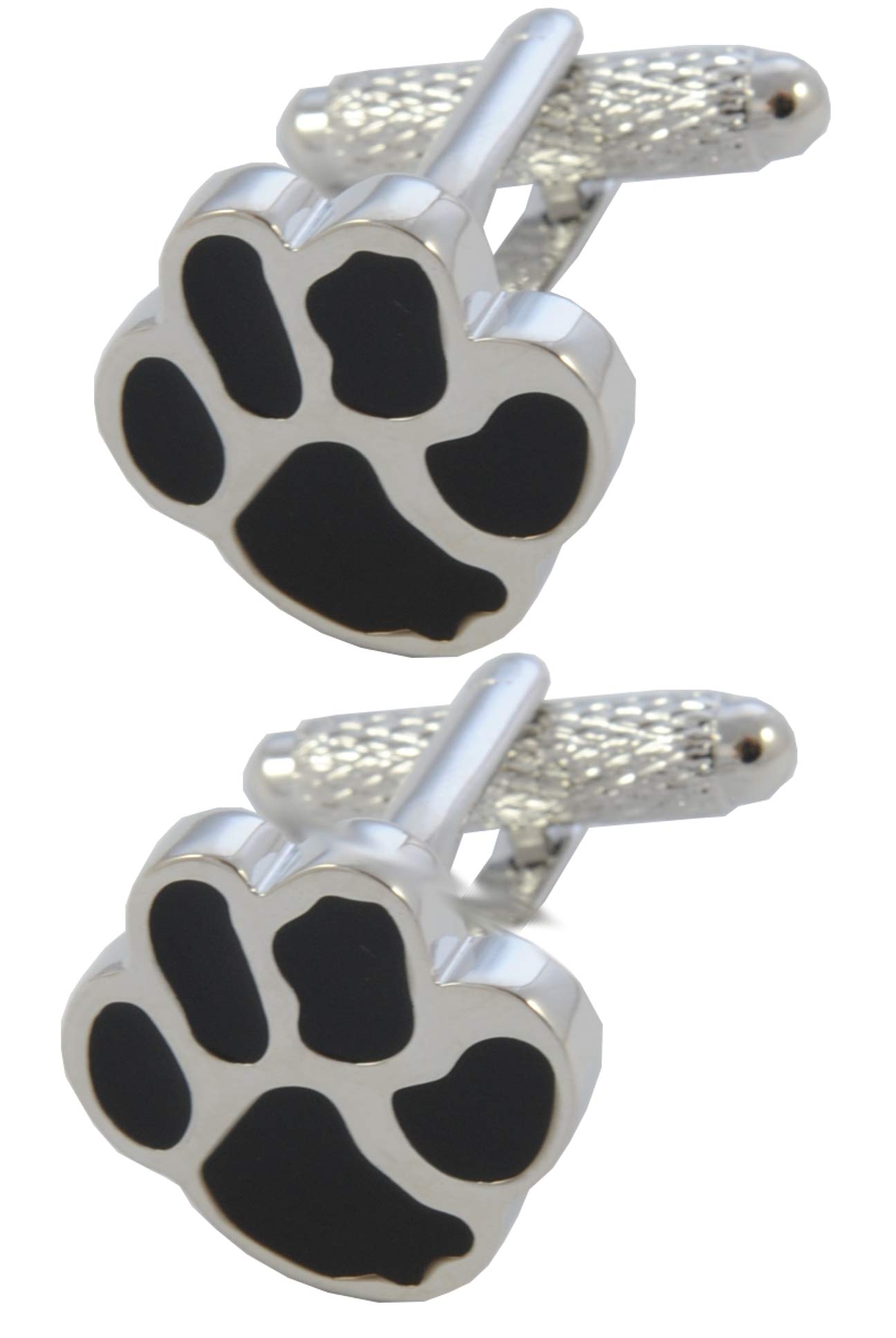 Cufflinks for Men + Presentation Box - Silver and Black Colours - Paw Print - Solid Brass Metal - Animal Dog Cat Vet - One Pair