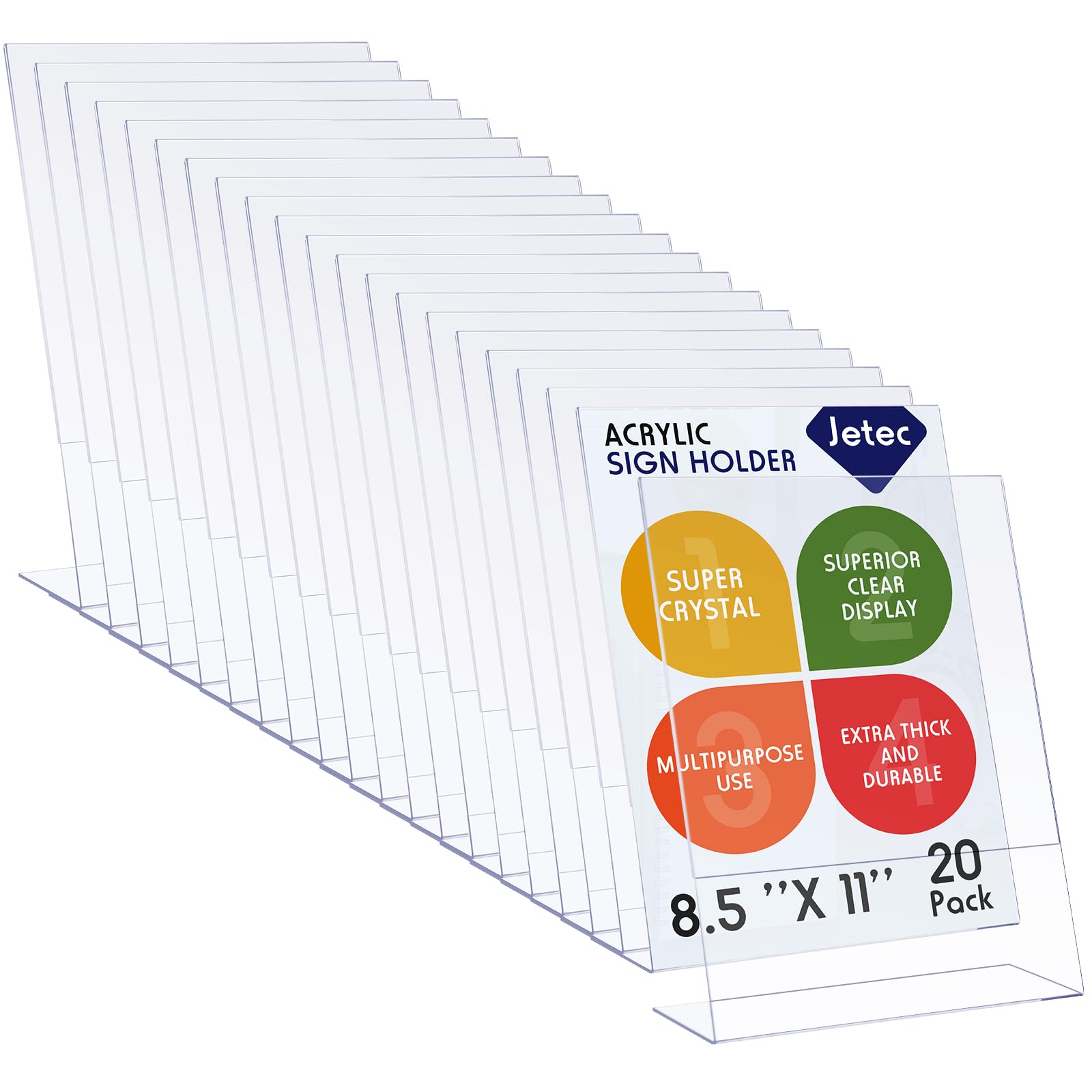 Photo 1 of Jetec 20 Packs 8.5 x 11 Acrylic Sign Holder Clear Plastic Frames Acrylic Display Stands Vertical Slanted Back for Displaying Signs and Menus