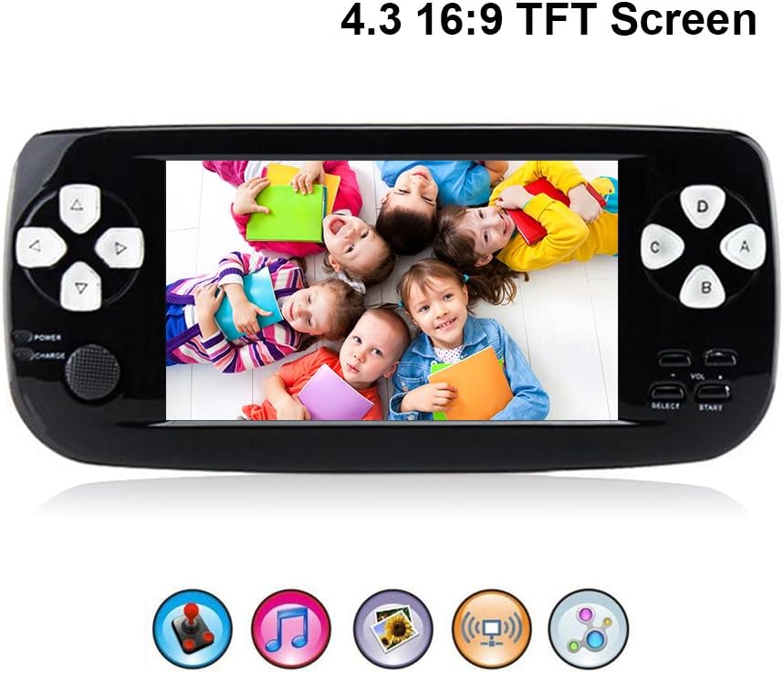 Rongyuxuan Handheld Game Console Portable Video Game 4.3" TFT Screen 4GB Pap Classic Handheld Game Console 64 Bit Portable Game Console with 653 Games,Birthday Gift for Children