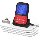 4 Probe Wireless Meat Thermometer with Timer and Alarm Functions,Waterproof for Oven, BBQ, and Smoker,Measures 4 Probes,Grilling Thermometer for Outdoor Grill Magnet Back