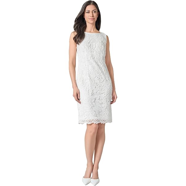 knee length dresses for ladies Kasper Morgan Boat-Neck Lace Shift Dress – DGFOutlet main image 0