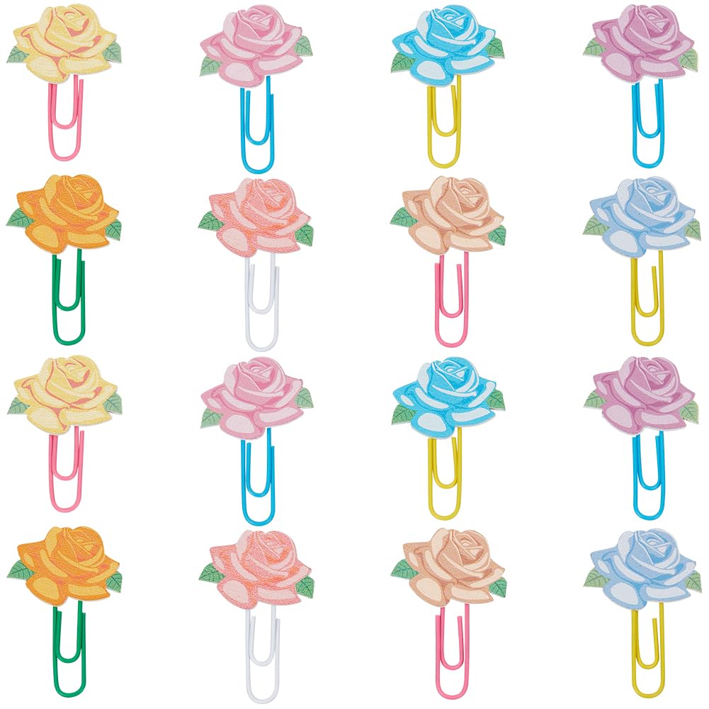 CRASPIRE 80Pcs Rose Paper Clips Flowers Leaf Binder Paperclips Clamps with Clear Box Bookmarks Metal Planner Memo Dispenser for Office Supplies School Home File Note Page Sorting and Organizing