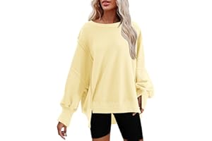 Nirovien Womens Oversized Crewneck Sweatshirt Side Slit Long Sleeve Pullover Slouchy Fit Tops
