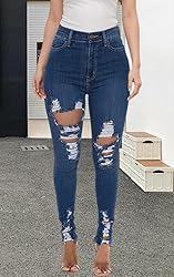 ZERMOM Women's Ripped Skinny Jeans Stretch Mid Rise