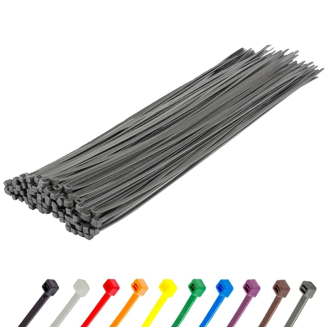 Gocableties Heavy Duty Long Silver Cable Ties, 370mm x 4.8mm, Pack of 100, Premium Nylon Zip Ties, Plastic Tie Wraps, Secure Self-Locking Mechanism, for Home, Garden, Office and DIY — image 1