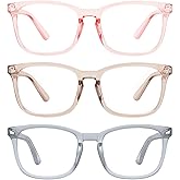 MEETSUN 3-Pack Blue Light Blocking Glasses, Anti Eye Strain Headache (Sleep Better), Computer Glasses UV400 Lens (Coffee + Pink + Grey)