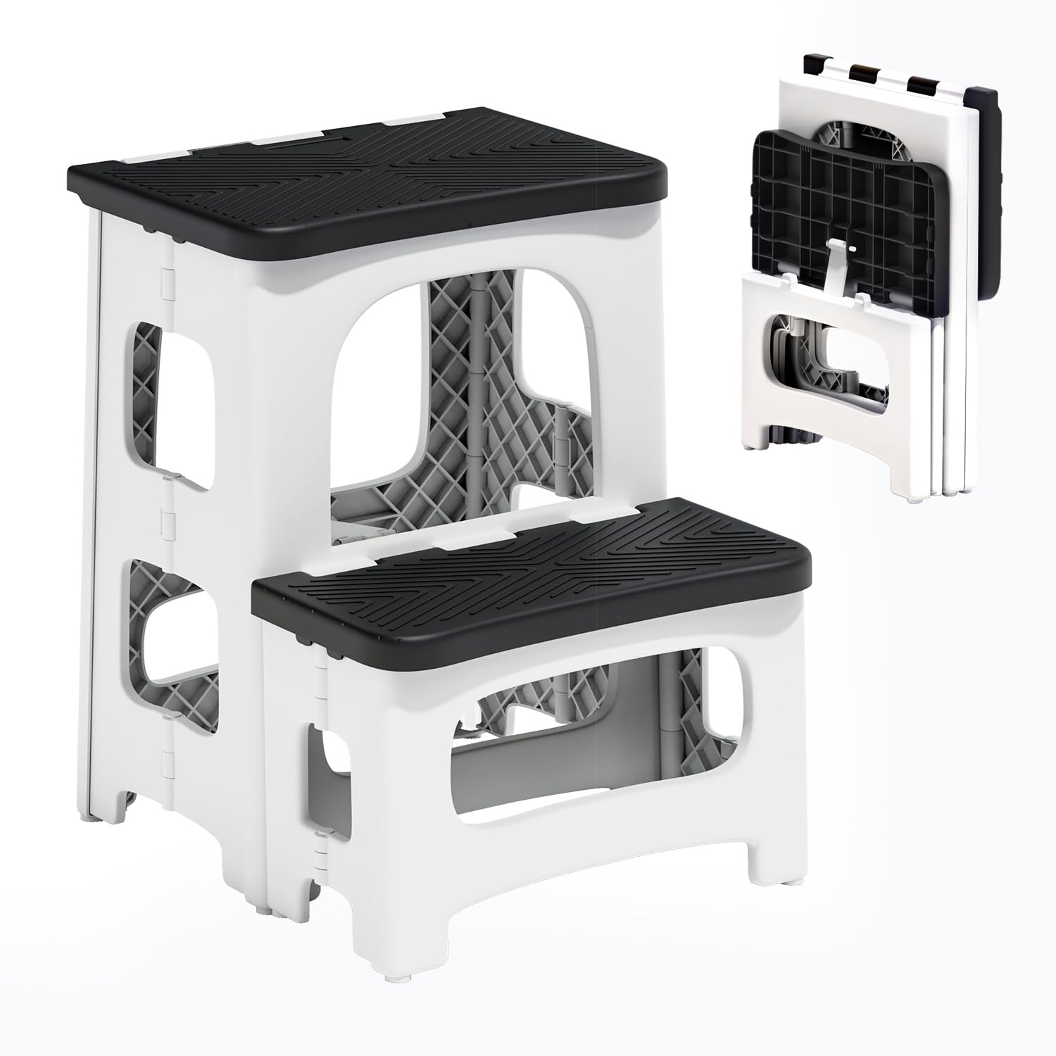 Photo 1 of 2 Step Stool Foldable, Non-Slip Steps, Folding Step Stool for Adults & Kids, Plastic Stool Pool Ladder, Collapsible Stools 2 Step Ladder for Kitchen Toilet Bedroom Office RV, Holds 330 lbs