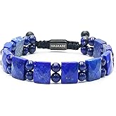 HASKARE Mens Jewelry Beads Crystal Bracelet for Men, Energy Bead Bracelets Healing Stone Lapis Lazuli Bracelet, Real Blue Gemstone Protection Crystals Woven Drawstring Anxiety Bracelets Gift for Him