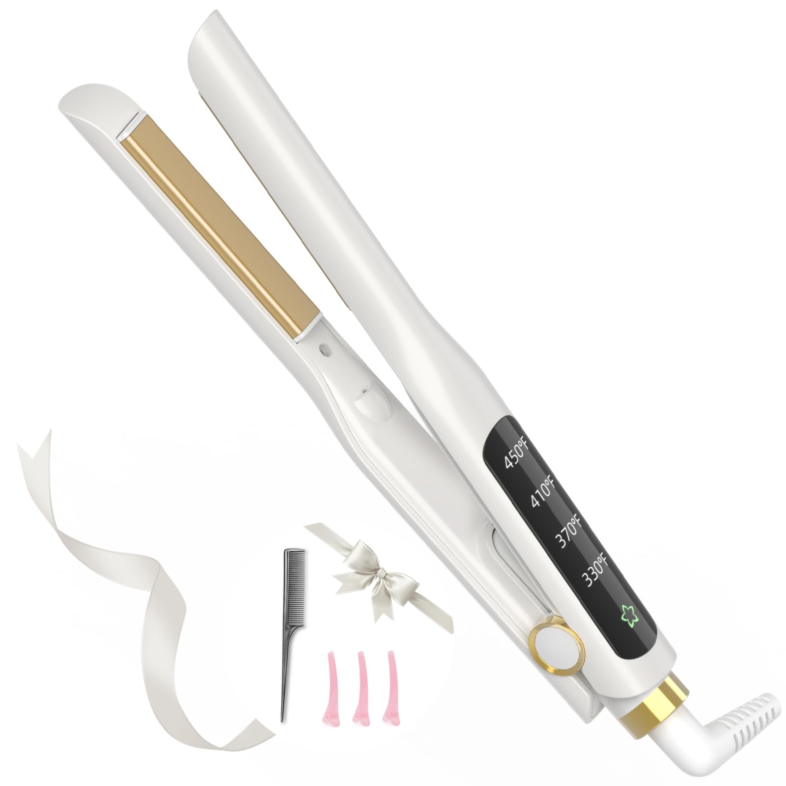 Photo 1 of Arhoet Flat Iron, 1/2 Inch Hair Straightener and Curler 2 in 1, Ceramic Ionic Floating Plates for Less Frizz, 10s Quick Heat Up, Hair straighteners for Women, Straightener for All Hair Types(White)