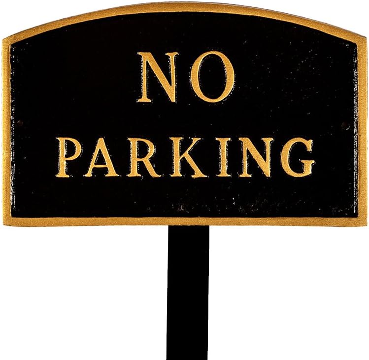 Plaques & Wall Art - Montague Metal Products SP-8sm-BG-LS Small Black and Gold No Parking Arch Statement Plaque with 23-Inch Lawn Stake