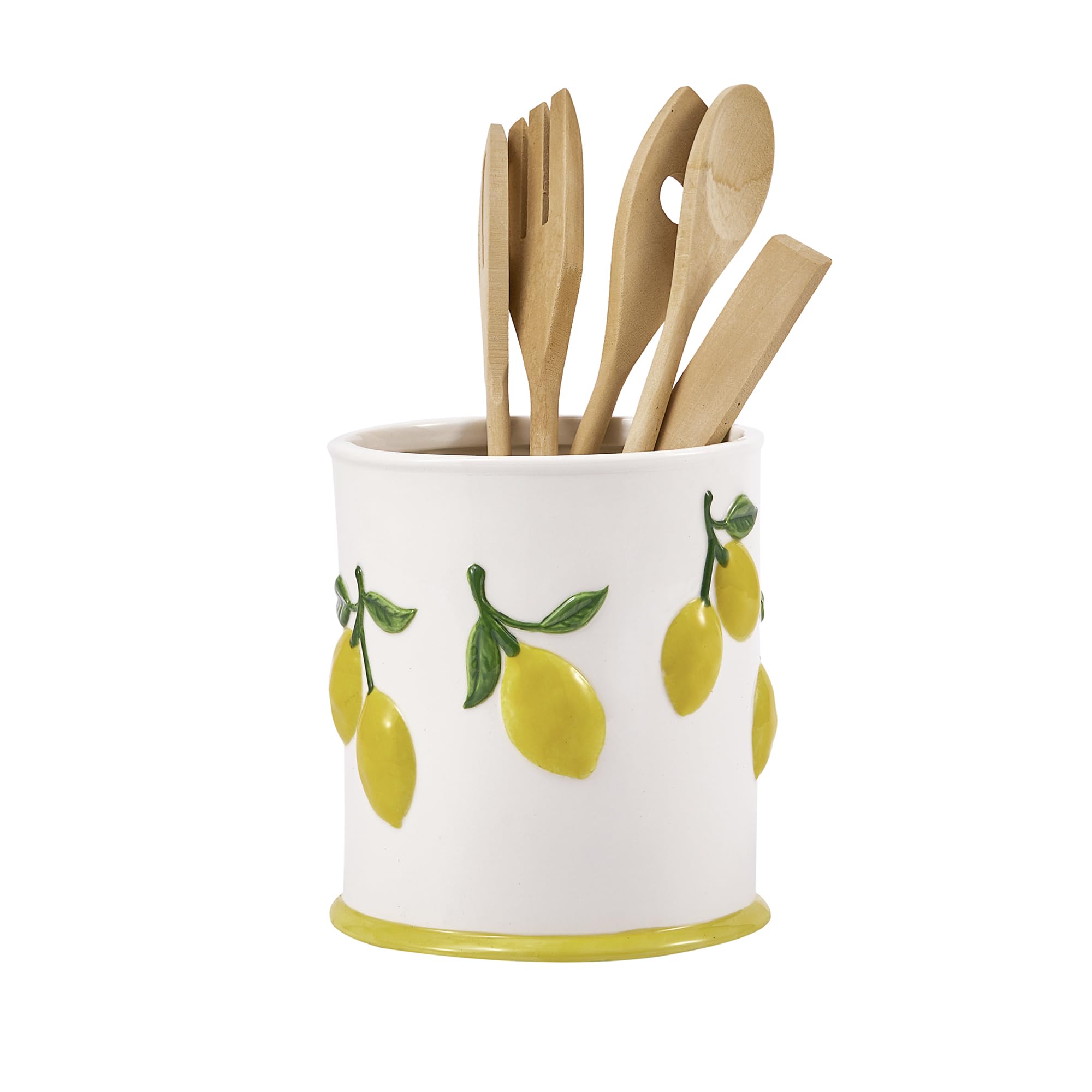 Photo 1 of Bico Lemon Handpainted Stoneware 6 inch Utensil Holder, Dishwasher Safe, for holding Cooking Spatula, Utensil