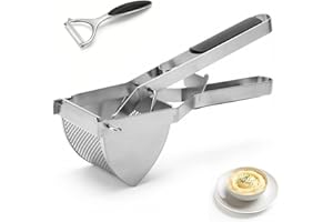 Potato Ricer & Masher Stainless Steel - Zeylju Ergonomic Non-Slip Grip Handle,with Peeler,10x9cm Extra-Large Pressing Area,Co