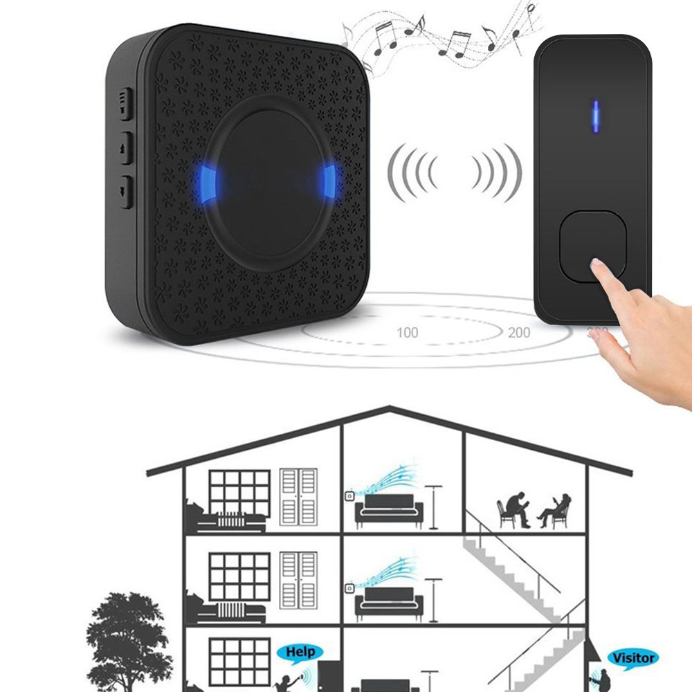 Wireless Doorbell, Kesouli Waterproof Wireless Doorbell Door Chime Kit, 2 Wall Plug-in Receivers and 1 Push Button at 1000-feet Range, 55 Chimes with LED Flash