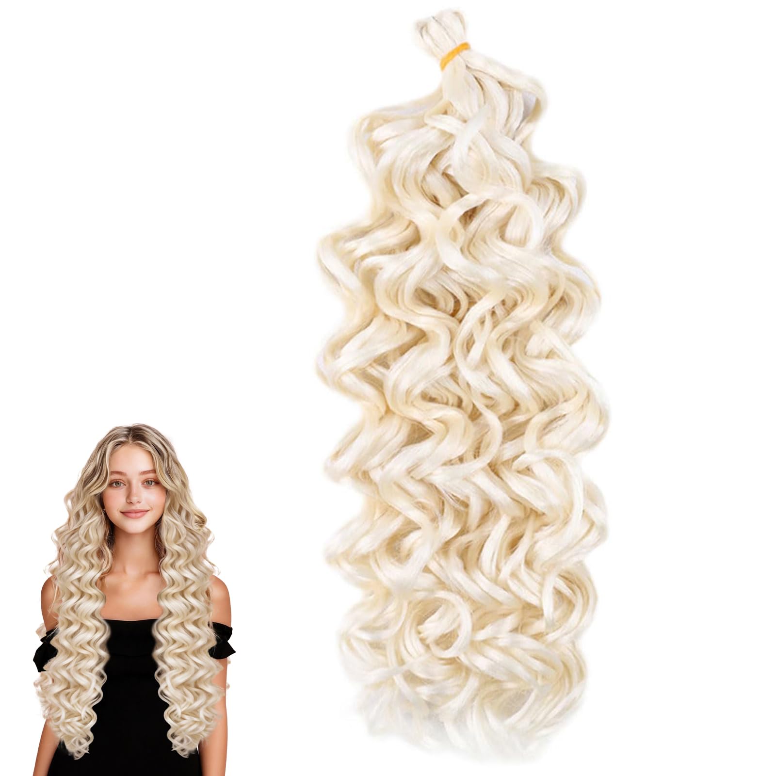 Traziewell Hair Extensions Curly Pre Stretched Braiding Wave Synthetic High Temperature Fiber Crochet Blonde Hair Extensions, 1122
